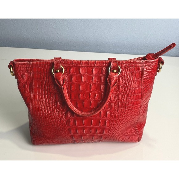 Brahmin Red Croc Embossed Leather Satchel Tote Bag Statement Purse AS IS Project - Picture 1 of 16